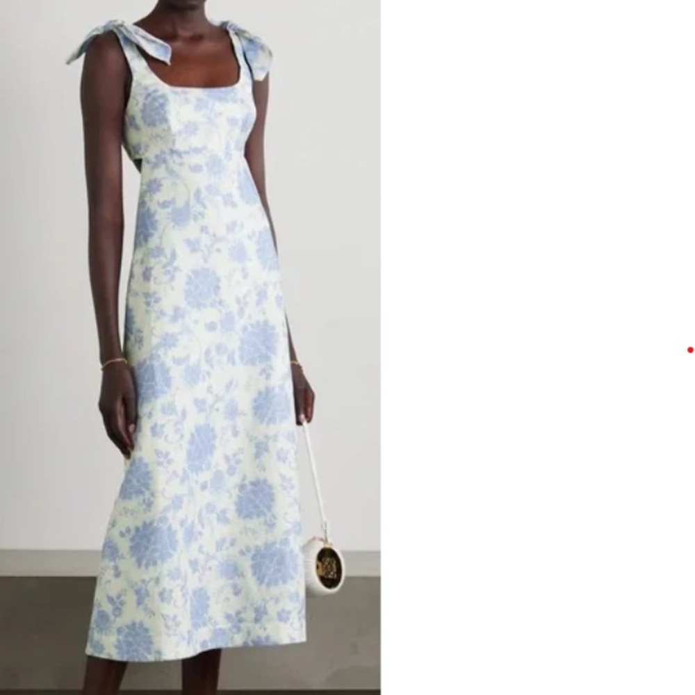 Zimmermann Post Card Tie Shoulder Midi Dress Blue Tonal Florall size 1